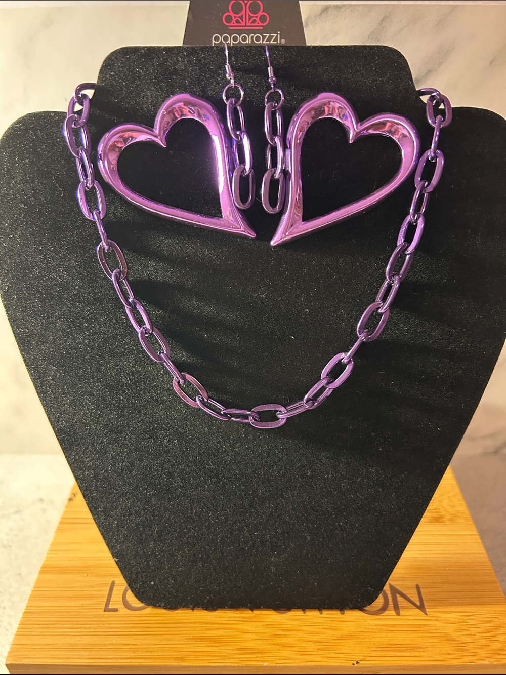 Paparazzi Shiny Purple Metallic Heart Chain Necklace & Earrings